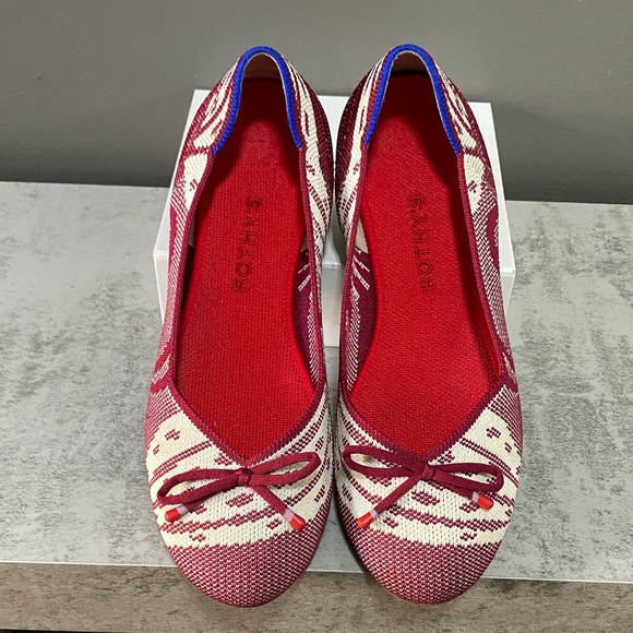 Rothy's Red and Cream Patterned Flats Size 8.5 - Picture 1 of 12